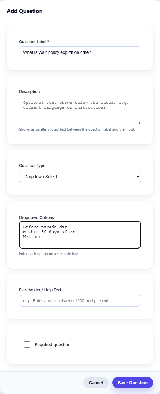 The question editor