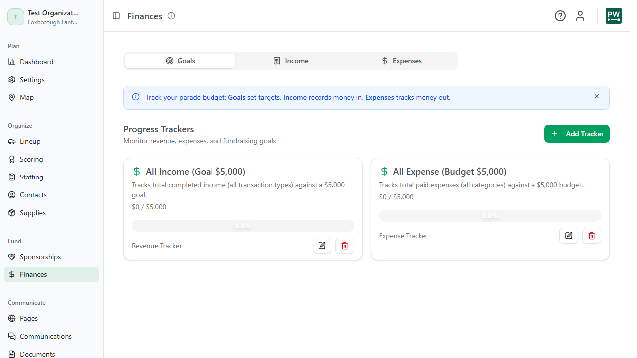 The Finances view