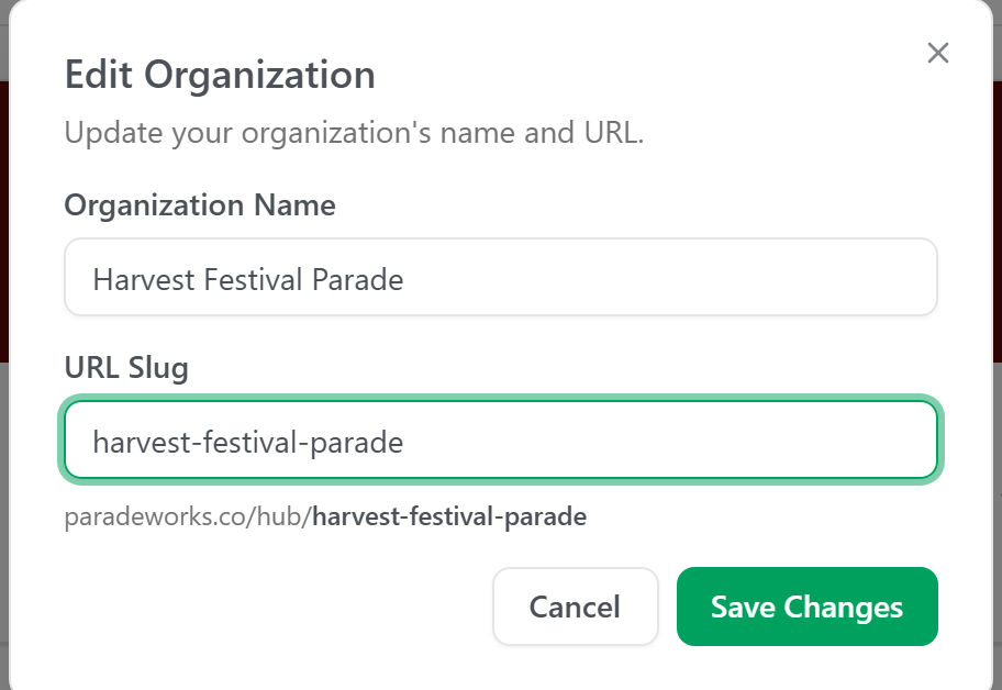 The Edit Organization dialog