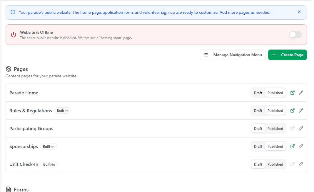 The public website page builder