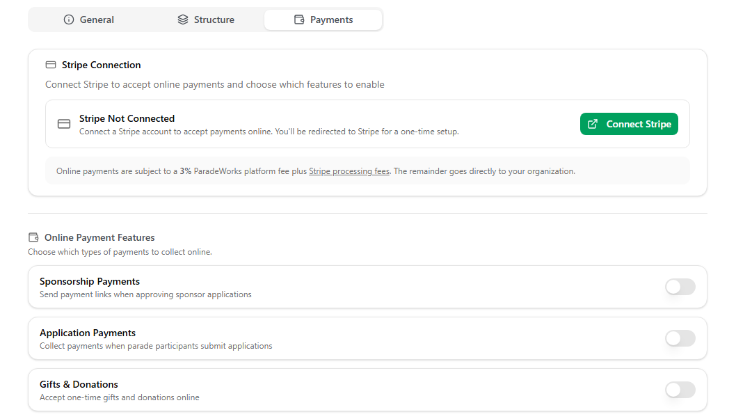 The Payments tab